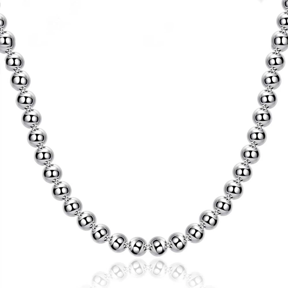 925 Sterling Silver 18 Inch Chain 8mm Smooth Round Bead Ball Necklaces For Woman Mens Party Birthday Wedding Noble Charm Jewelry