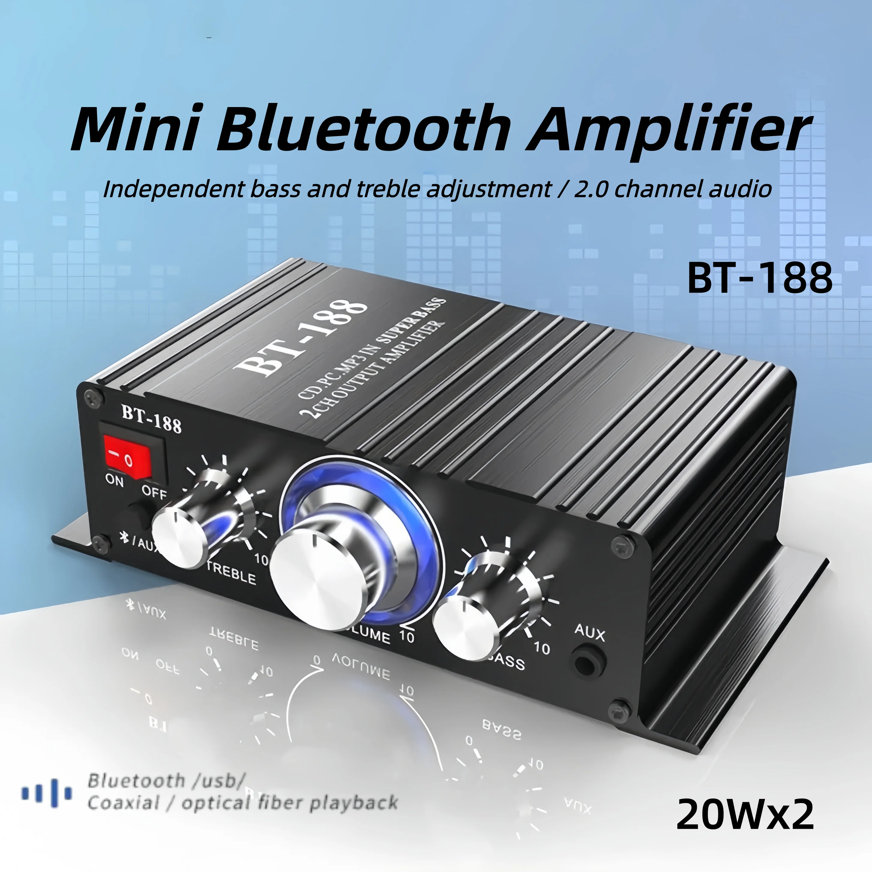 

Lepy BT-188 HiFi Bluetooth5.0 Mini Digital Amplifier 2channel 20Wx2 Car\Home computer audio amplifier Bluetooth/AUX input DC12V