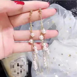 Silver Needle Korean Fashion Lady Sweet Imitation Pearl Tassel Long Earrings For Women 2019 Luxury Earrings Crystal Earrings