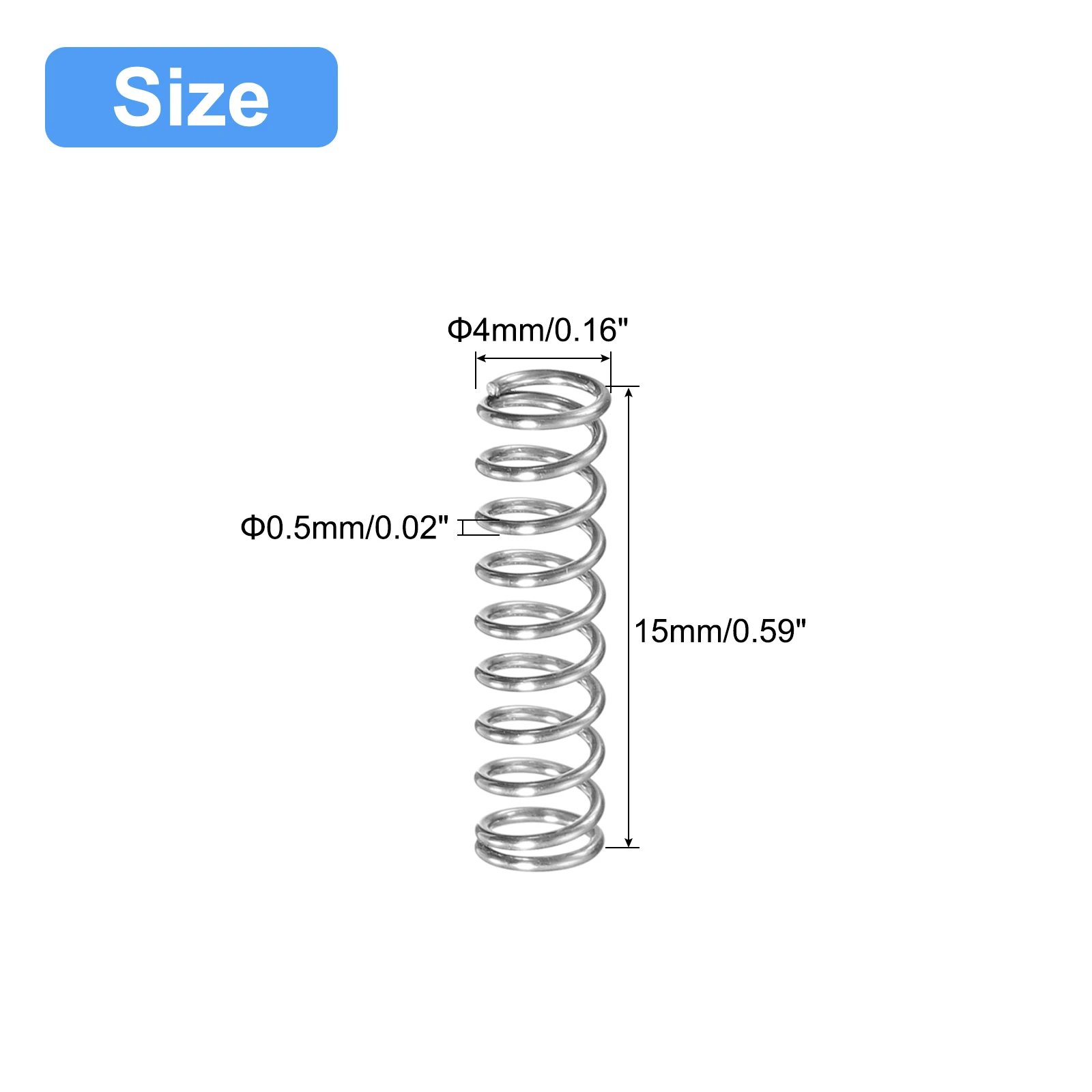 Uxcell 5Pcs Compression Spring 304 Stainless Steel Compression Springs 3-10mm OD 0.5mm Wire Size 10-50mm Free Length Silver Tone