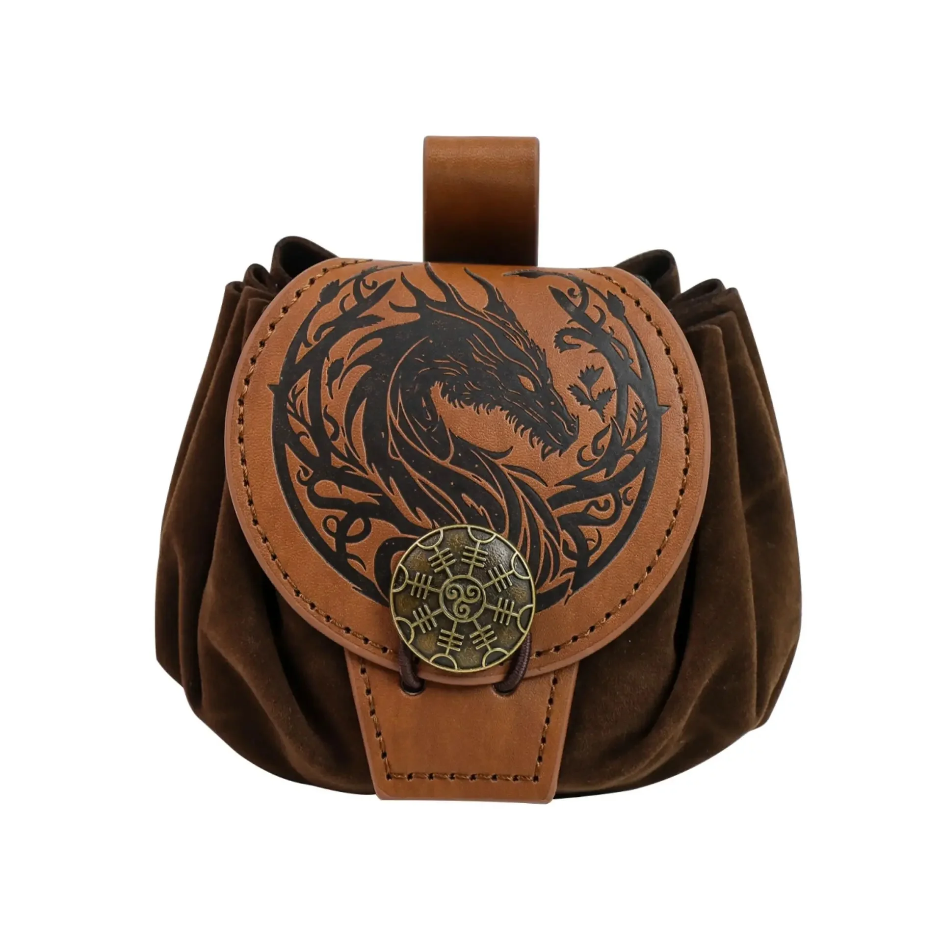 Mittelalterlicher Wikinger-Münzbeutel, Würfelbeutel, zum Aufhängen, Hüfttasche, Unisex, Leder, mit Kordelzug, Münzbeutel, Cosplay-Zubehör, Requisite – Detail 5