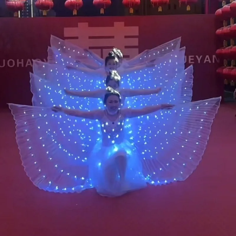 أجنحة متوهجة كيب فراشة تنورة أداء ارتداء مرحلة الرقص LED تضيء ملابس رقص الباليه الفلورسنت تنورة طويلة شفافة #1