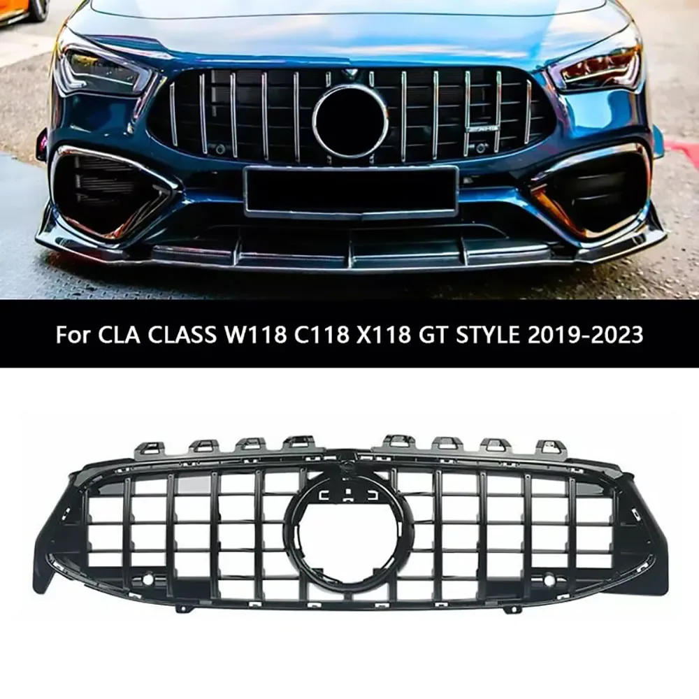Glänzend Schwarzer Frontgrill, Vorderer Motorhaubengrill für CLA-Klasse W118/C118/X118 2019-2023 |   ABS Wabengitter-Kühlergrill |   Direkter Ersatz Stoßstangengrill