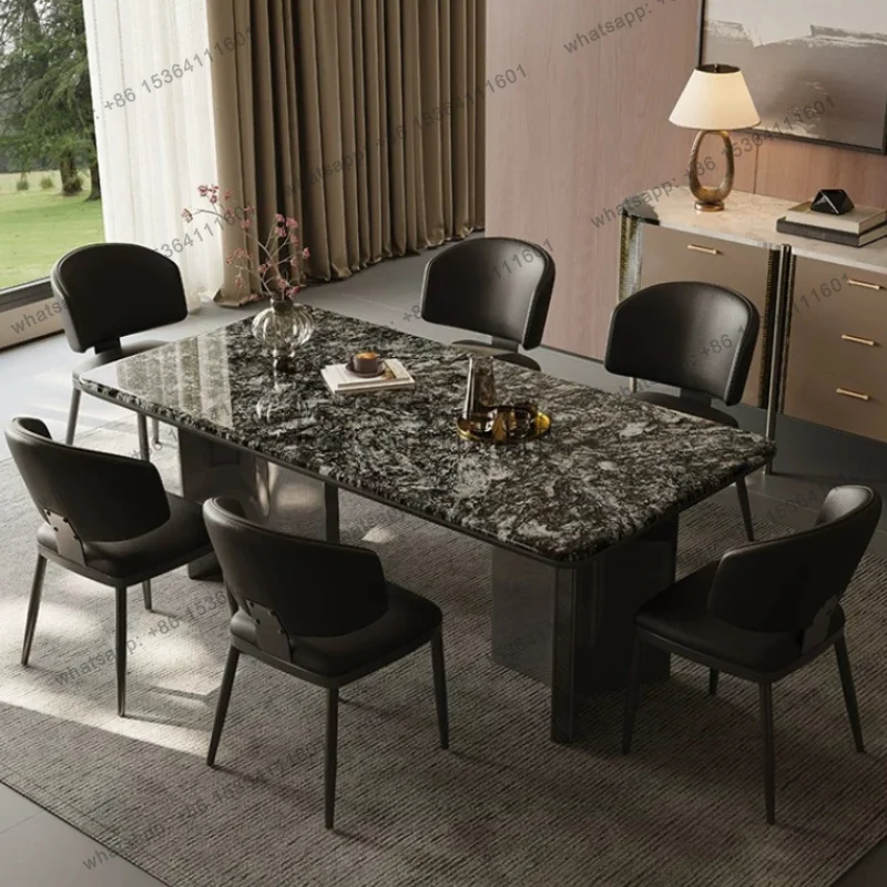 LJY Italian Style Light Luxury Supercrystalline Stone Dining Table Rectangular Pliante Dining Tables and Sets of 6 Chairs Furnit