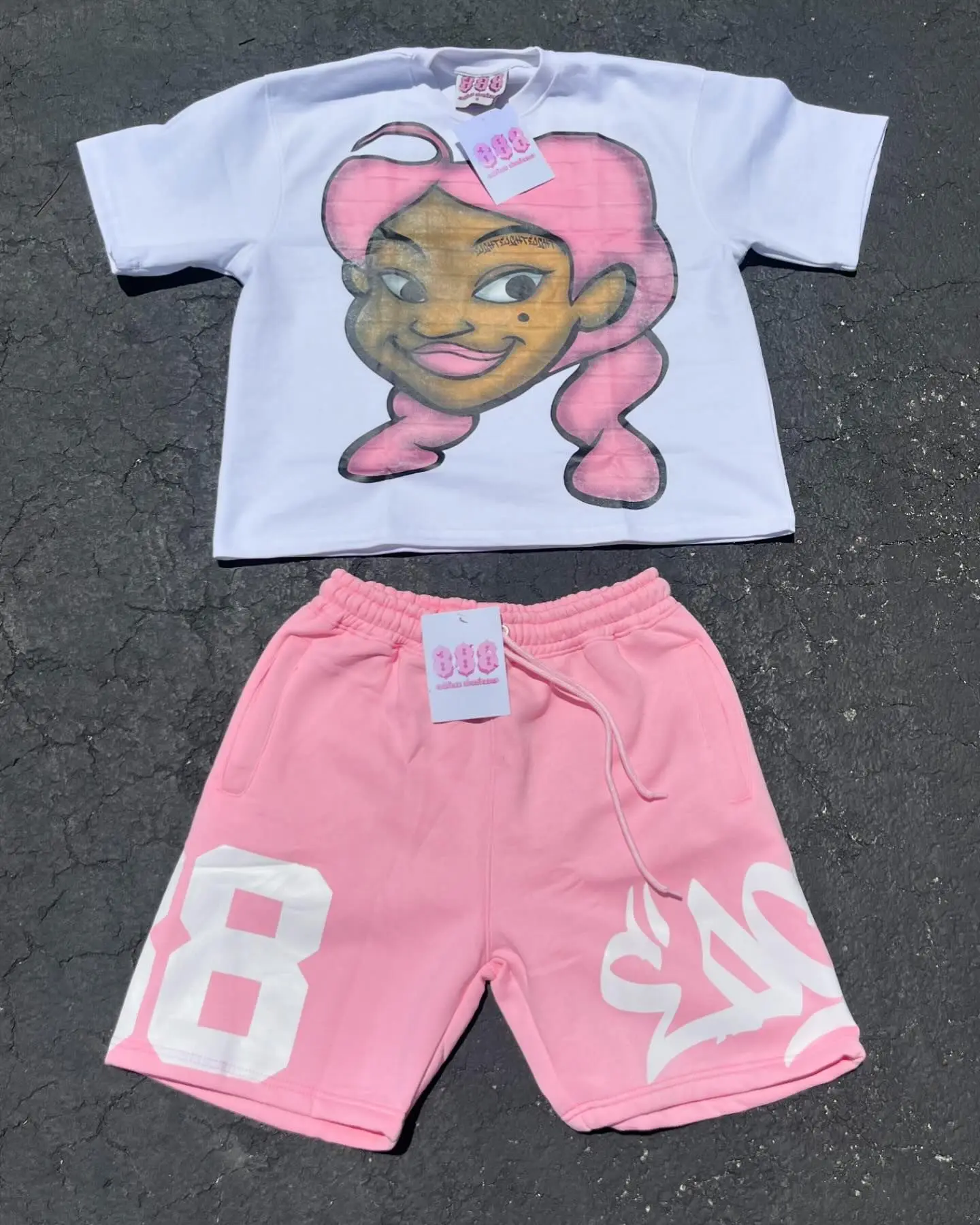 Summer Fashion 2 Piece Sets Womens Outfits Cotton Loose Kawaii Cartoon  Print T-shirts + Shorts Two Piece Y2K Street Sports Suit