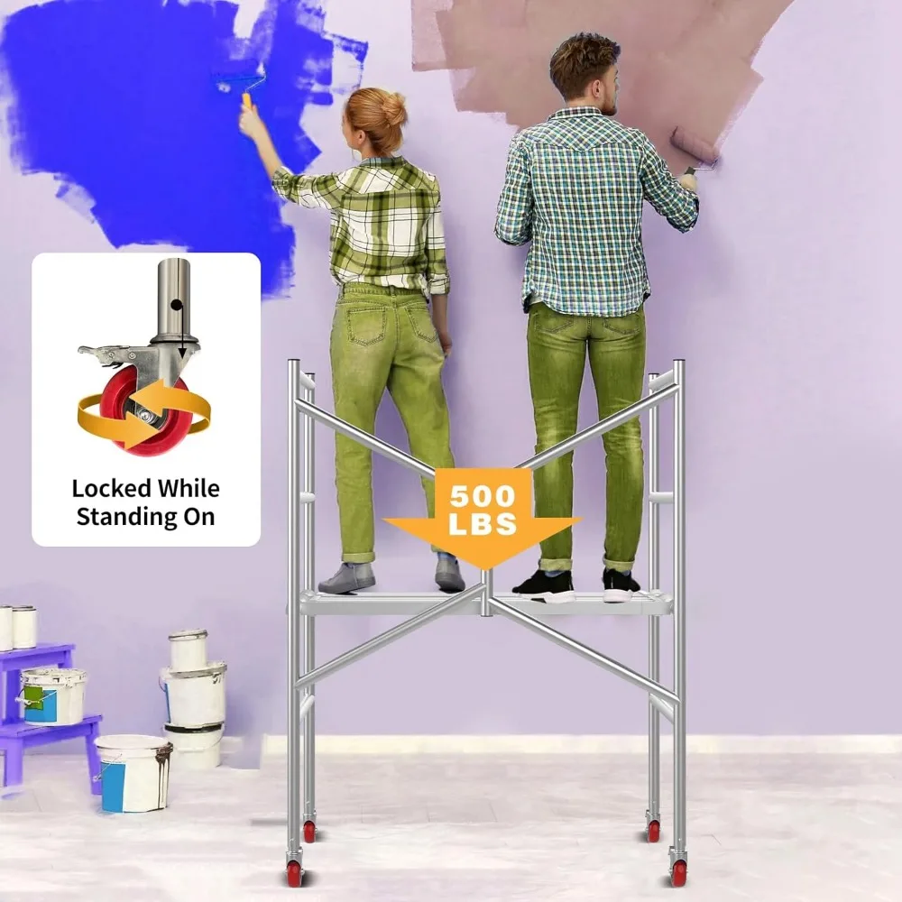 แพลตฟอร์มการทํางานนั่งร้าน, นั่งร้านแบบมีล้อ, นั่งร้านสําหรับการก่อสร้างอาคาร (ความสูง 59.0 นิ้ว, ความจุ 500 ปอนด์)