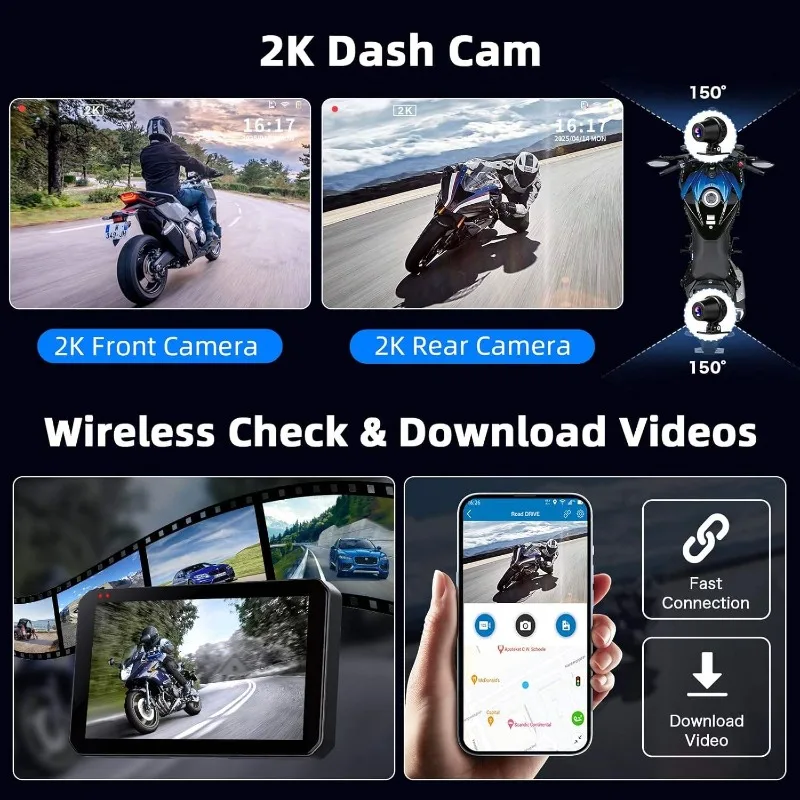 Waterproof 5.5" Motorcycle TPMS Screen Motobike Dashcam  Android Auto GPS Navigator Touch Screen Recorder view 3