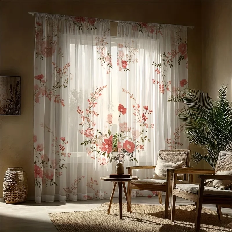 2PCS Digital Printing Sheer Curtain, Owl Forest Woodland Night Pattern, Wise Whimsical Nature Kids Bedroom Nursery Decor view 5