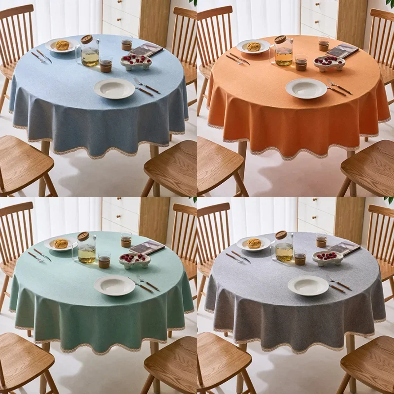 Luxurious Elegant Waterproof Round Cotton Linen Tablecloth - Premium Anti-Scalding Table Cover for Everyday and Special Occasion