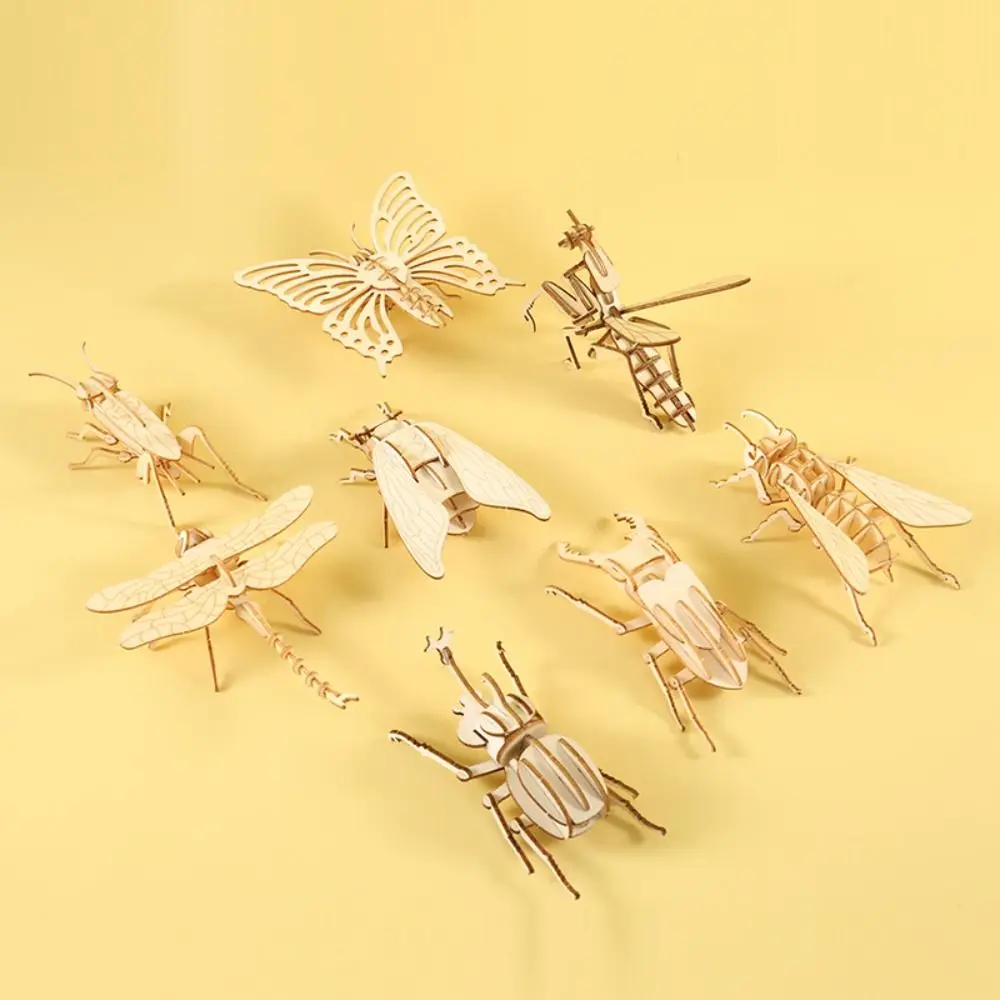 New 3D Puzzles Puzzle Set Insect Puzzles DIY Wooden Crafts Animal High Difficulty Wooden Models for Kids