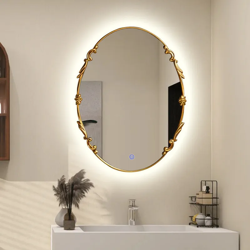 Bathroom Round Mirror Light Led Modern Decorations Aesthetics Mirror Vintage Wall Espelho Grande Para Quarto Decoration Home
