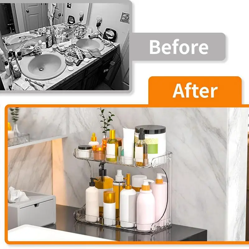 Double Layer Organizer Shelf for Makeup Large Capacity Cosmetic Holder Rack Durable Storage Box for Vanity Bathroom Desktop