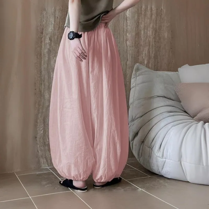 Damskie spodnie casualowe z szerokimi nogawkami, z wysokim stanem, luźne, w kształcie litery A, typu latarnia, damskie letnie nowe wyszczuplające długie spodnie.