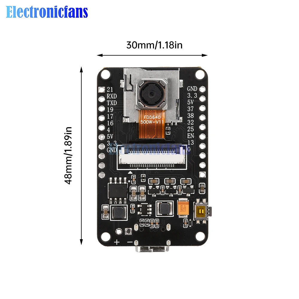 ESP32-CAM Development Board WiFi Bluetooth Module CH340X OV5640 AF-72mm Camera 500W Pixel