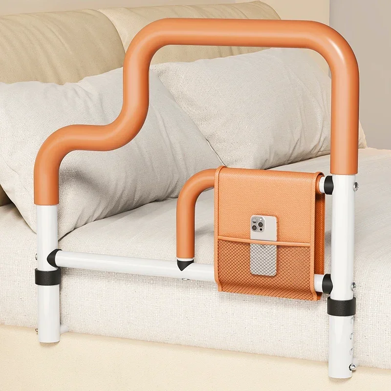 Bedside Guardrail for Elderly Fall Prevention Guard with Storage Pocket Height-adjustable Universal Bed Rail Protection Device