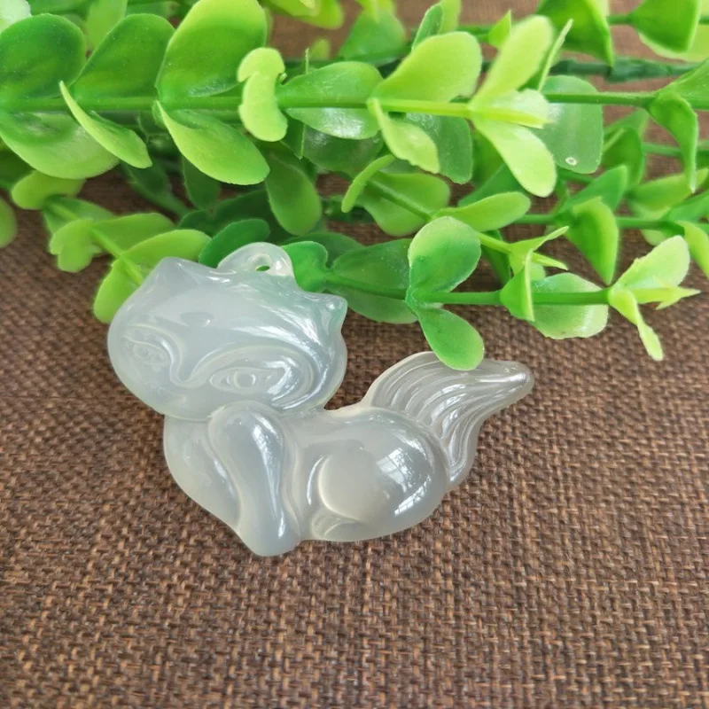 

Natural Jade Ice-clear White Chalcedony Prosperous Wealth Fox Pendant