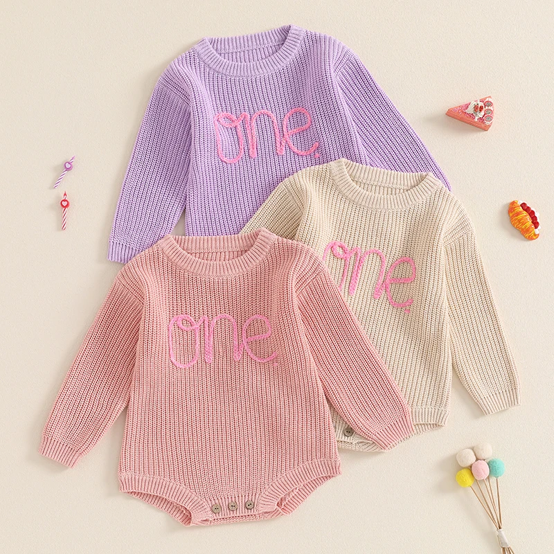 Baby Girl Boy First Birthday Outfit Embroidery Sweater Pullover Oversized Knit 1st Birthday Winter Cute Clothes