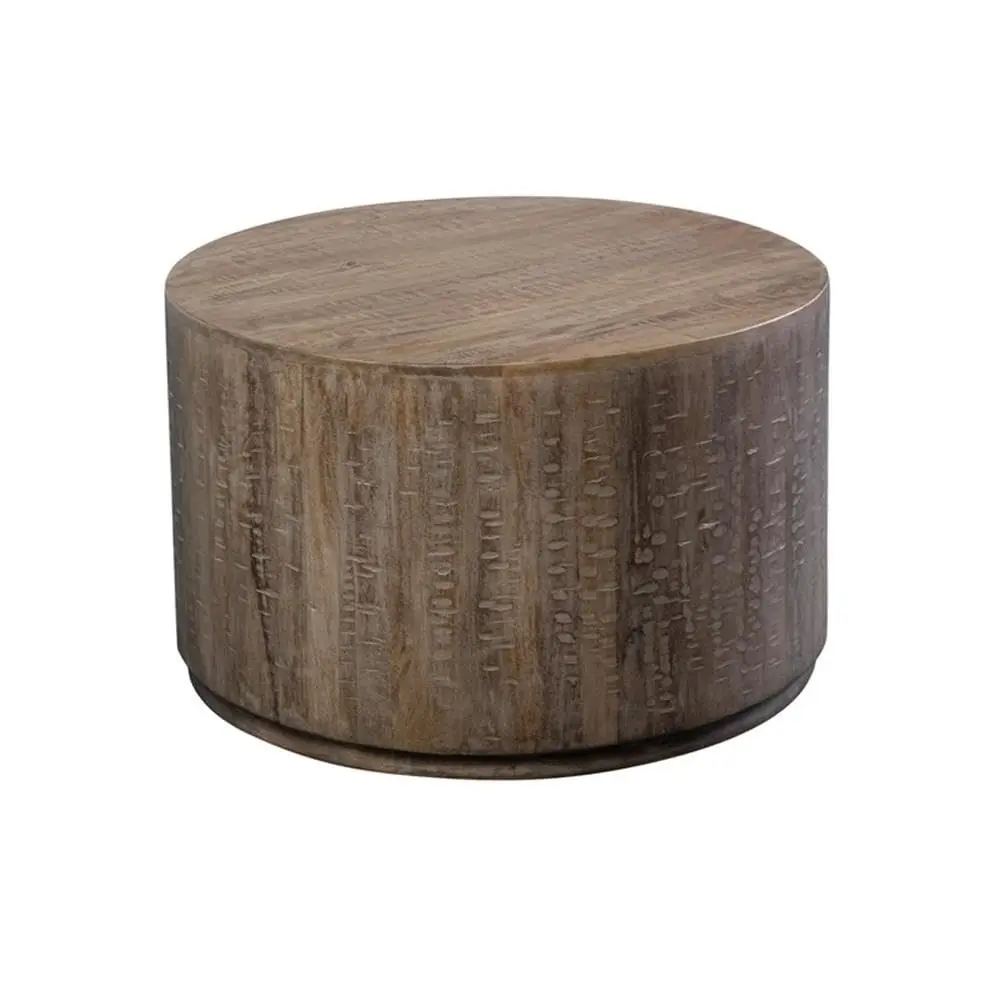 Round Mango Wood Coffee Table, Gray Espresso Finish, 30in Diameter, Handcrafted Modern Accent for Living Room, Customized