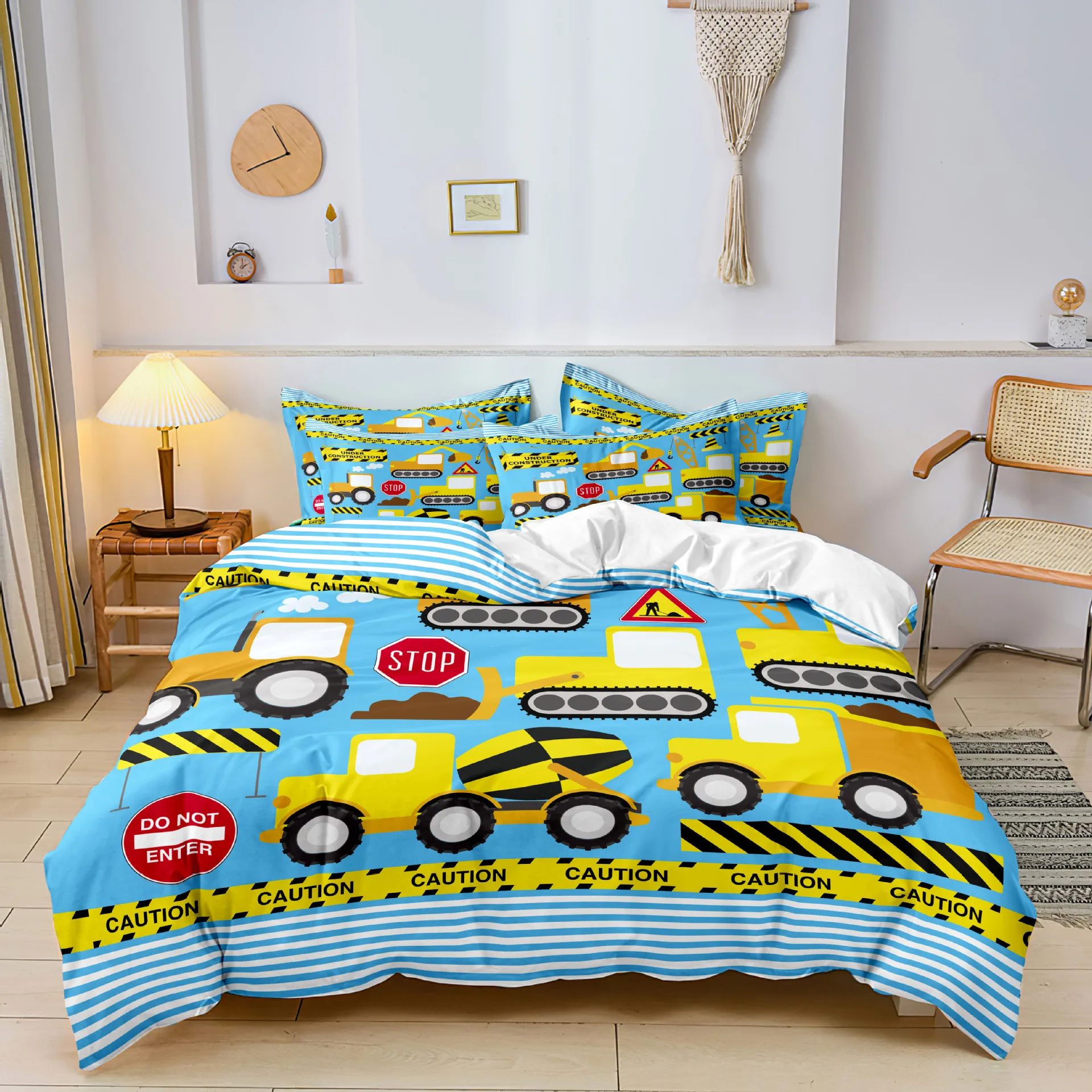 

Trucks Duvet Cover Excavators Comforter Cover Vehicle Quilt Cover for Child Kids Boys Tractor Bedding Set for Bedroom Decor