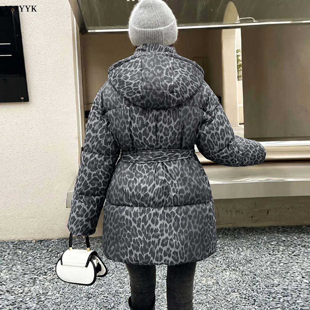 Loose Leopard Print Women\'s Warm Padded Cotton Coat Fashion Zipper Hooded Winter Large Jacket Parkas 2024 New Female Outerwear