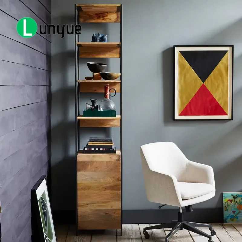 Industrial Modular Wooden Shelves Open and Enclosed Storage Rack for Living Room Furniture Home Organization Durable Space