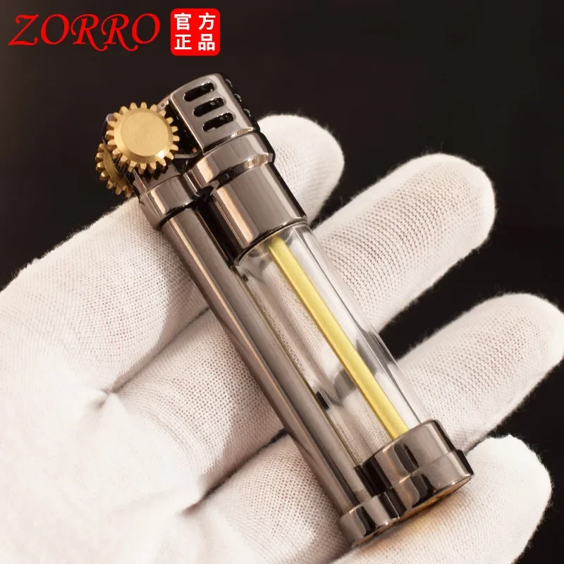 Zorro Transparent Compact Kerosene Lighter Creative Portable Pendant Retro Old-fashioned Grinding Wheel Lighter Men\'s Gift