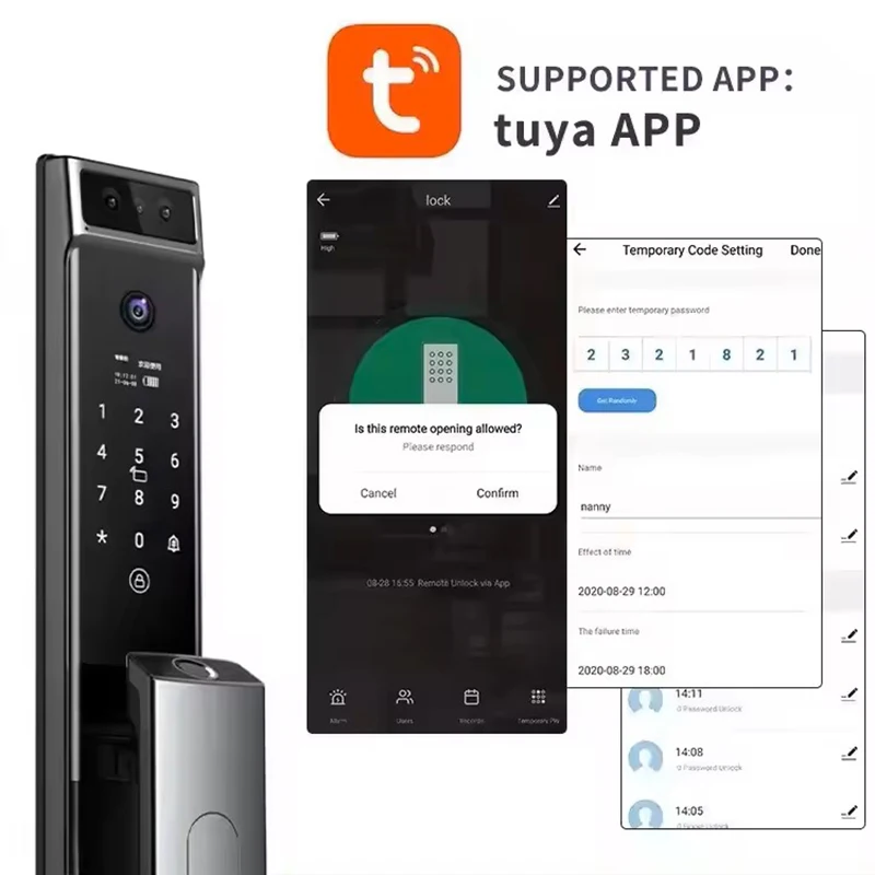 3D顔認証ロック解除機能付きデジタルドアロック、カメラ、指紋、パスワード、キーレス電子ドアロック