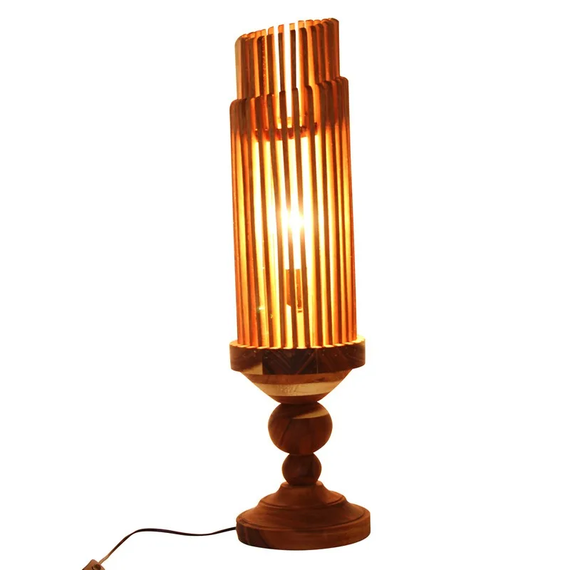 Handmade walnut wood craft floor lamps: decorative lighting fixtures for homestays and hotels