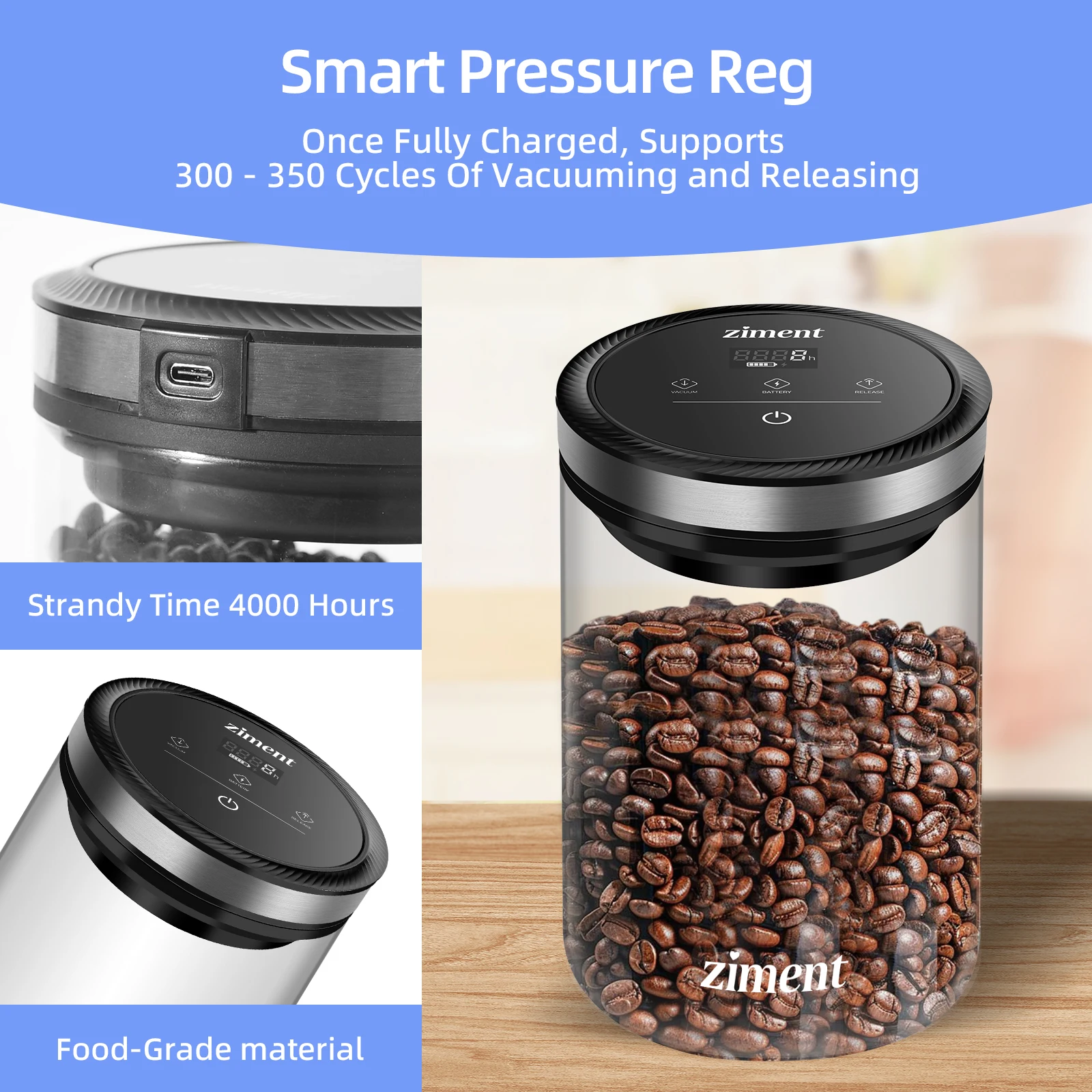 Tarro sellado al vacío, botella de almacenamiento de granos de café, 1,6l/1,1 libras, cocina, comida, grano, té, tarro de vidrio, tarro de almacenamiento fresco, accesorios de cocina