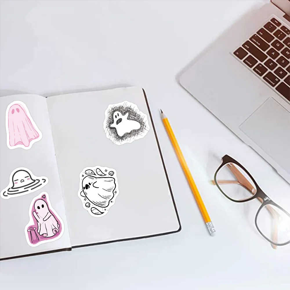 100pcs Cute Ghost Stickers, Funny Ghost Stickers  Waterproof Vinyl Small Stickers for Water Bottle, Laptop