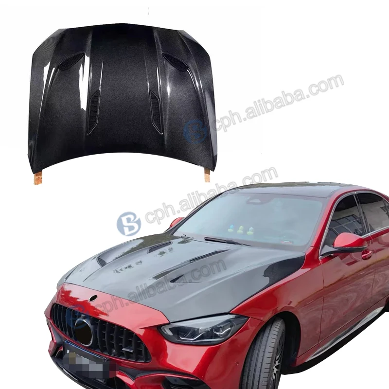 

BENSNEES New GT Style Carbon Fiber Hood Front Replacement Black Bonnet for Mercedes-Benz C Class W206