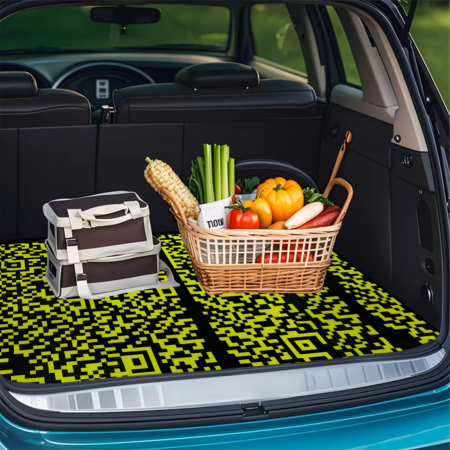 1pc, Pixel Art Geometric Pattern Polyester Fiber Trunk Mat, An Essential Item For Travel, Compatible With Various Car Models, En
