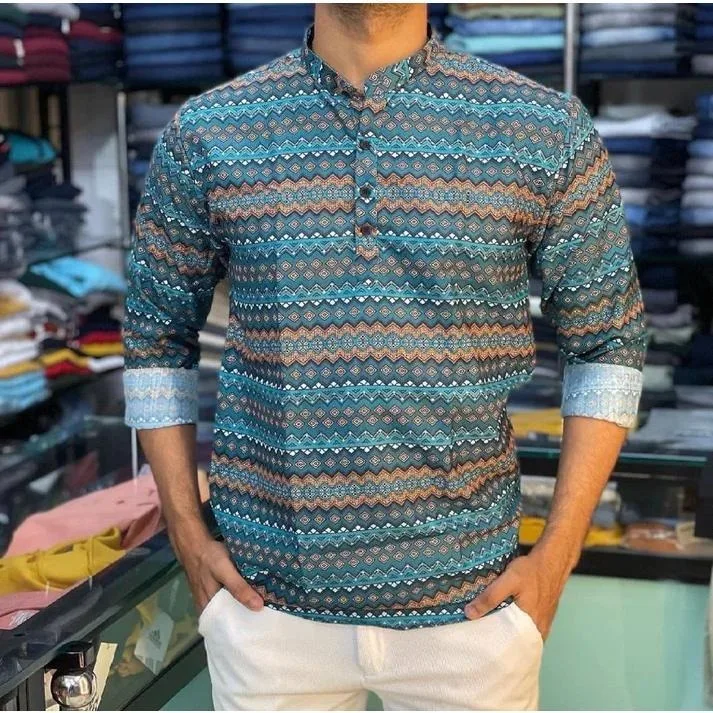 قميص مسلم قفطان دبي رداء رجالي بأكمام طويلة نمط عرقي الوقوف طوق الملابس العربية Ropa Musulmana Hombre