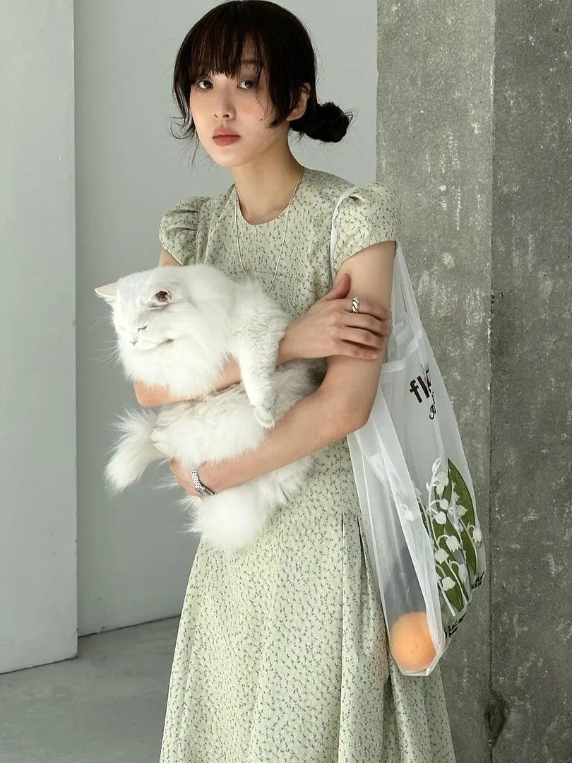 Korean Sle Sweet Floral Print Top And High Waist Long Skirt Two Piece Set Women's Faionable Clothing Commute round Ne S...