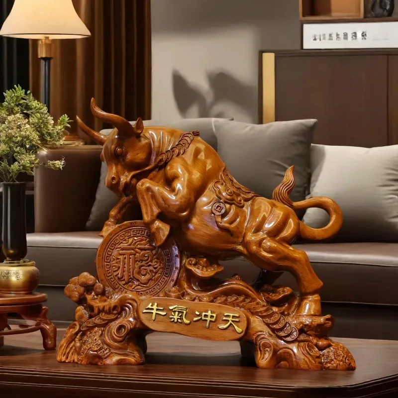 

Booming Office Opening Water Ox Carving Twelve Zodiacs Lying Ox Fortune Like a Rainbow Red Wood Color Decorative Ornament