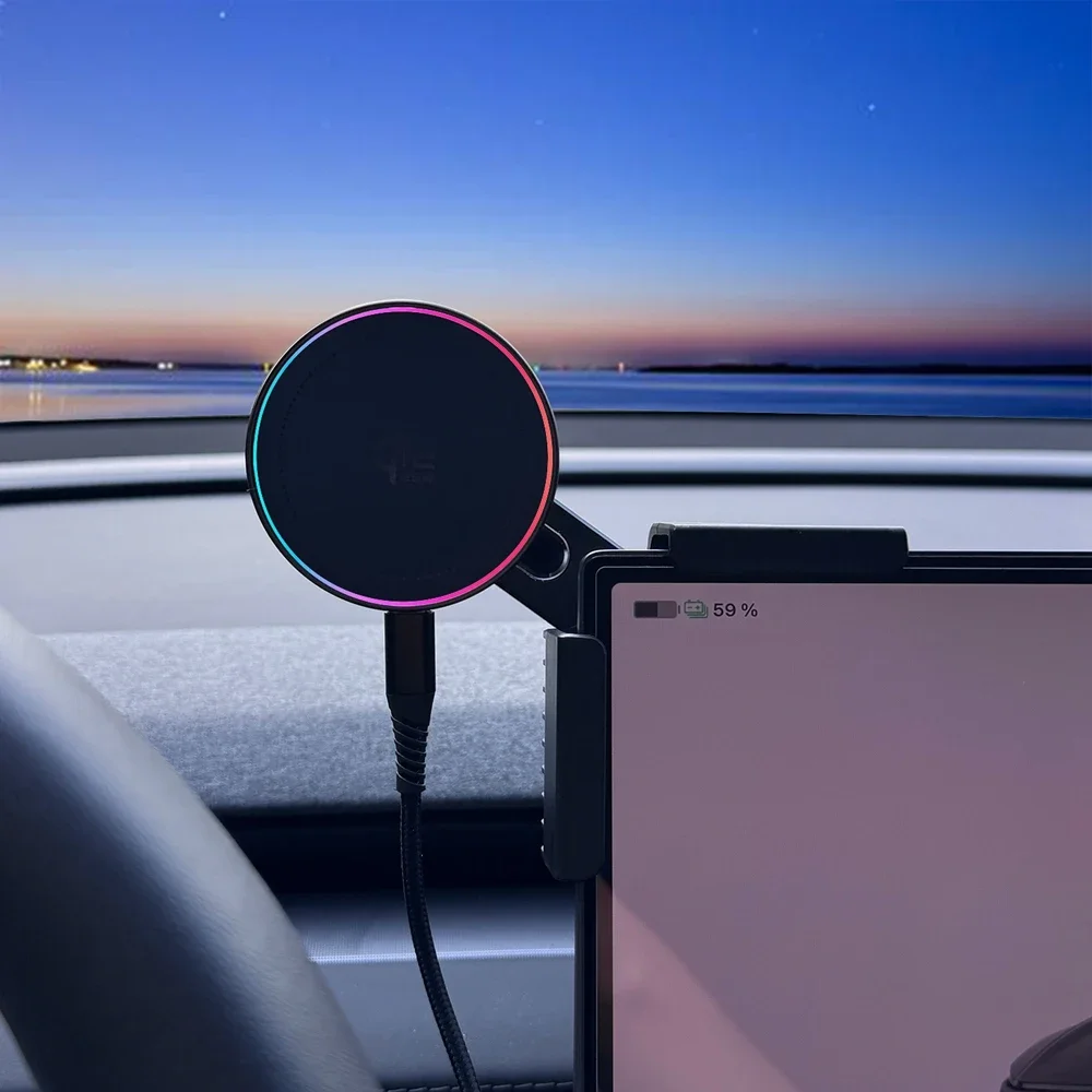 Magnetic Wireless Car Charger Screen Base Bracket With Cooling Fan Fast Plug For Tesla Model Y 3 Juniper Highland BYD Han Tang