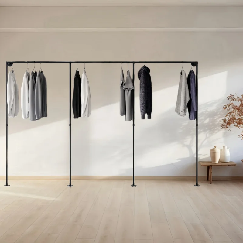 

custom.Modern Black Industrial Metal Clothing Rack Wall Mounted Walk-in Closet Retail Display Hanging Rod Bathroom Kitchen J