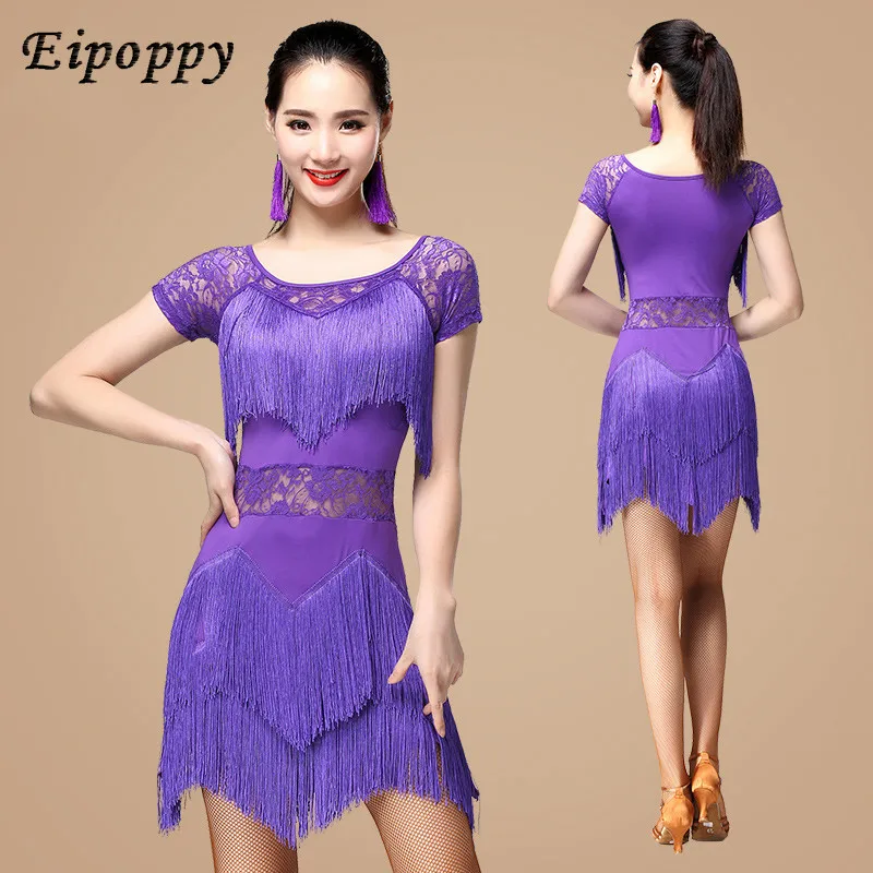 Gonna da ballo latino sottile abito da donna per adulti nuova gonna con frange a maniche lunghe Costume abiti da pratica di danza