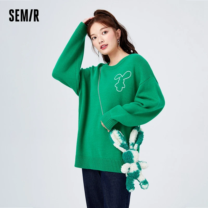 Semir Sweater Women Rabbit Embroidered Playful Loose Style Winter Trendy Off-Shoulder Pullover