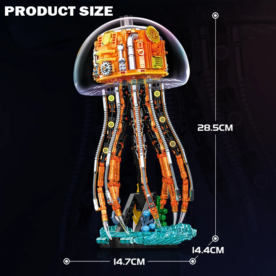 MOC Steampunk Ocean Animal Medusa meccanica Building Blocks Illuminazione Bionica Creature marine Assemblaggio Mattoni Giocattolo per regalo per bambini