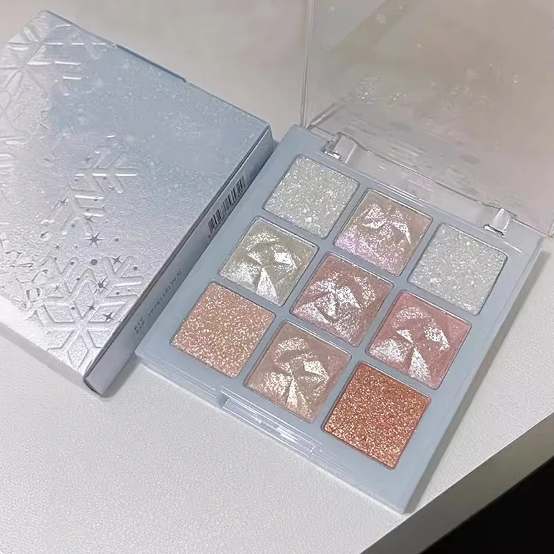 Paleta de sombras de ojos de copo de nieve con purpurina, 9 colores, sombra de ojos nacarada, mate, reflejos, tono fresco, maquillaje de ojos encantador