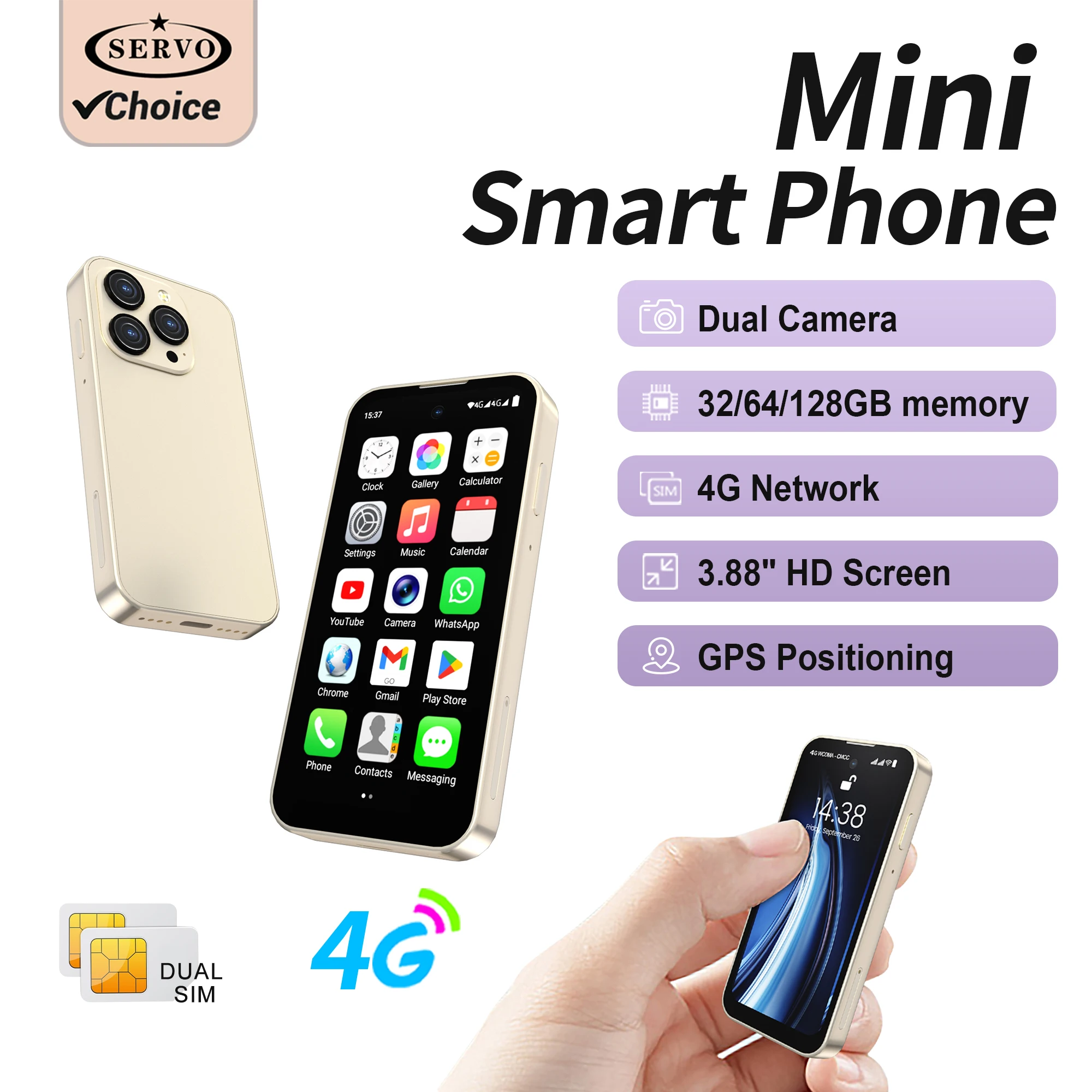 SERVO 4G Network Mini Smartphone Android12 OS RAM 6GB ROM 128GB WIFI GPS OTG 3.88