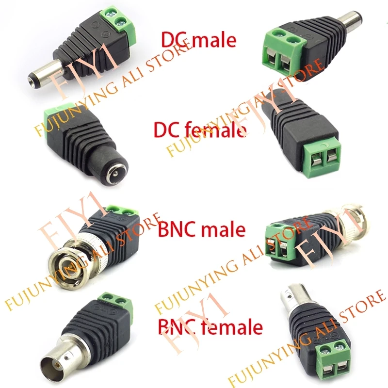 2pcs 12V DC 2.1*5.5mm BNC Male Female Connector Coax CAT5 Video Balun Adapter Plug for Led Strip Lights Camera Accessories A1