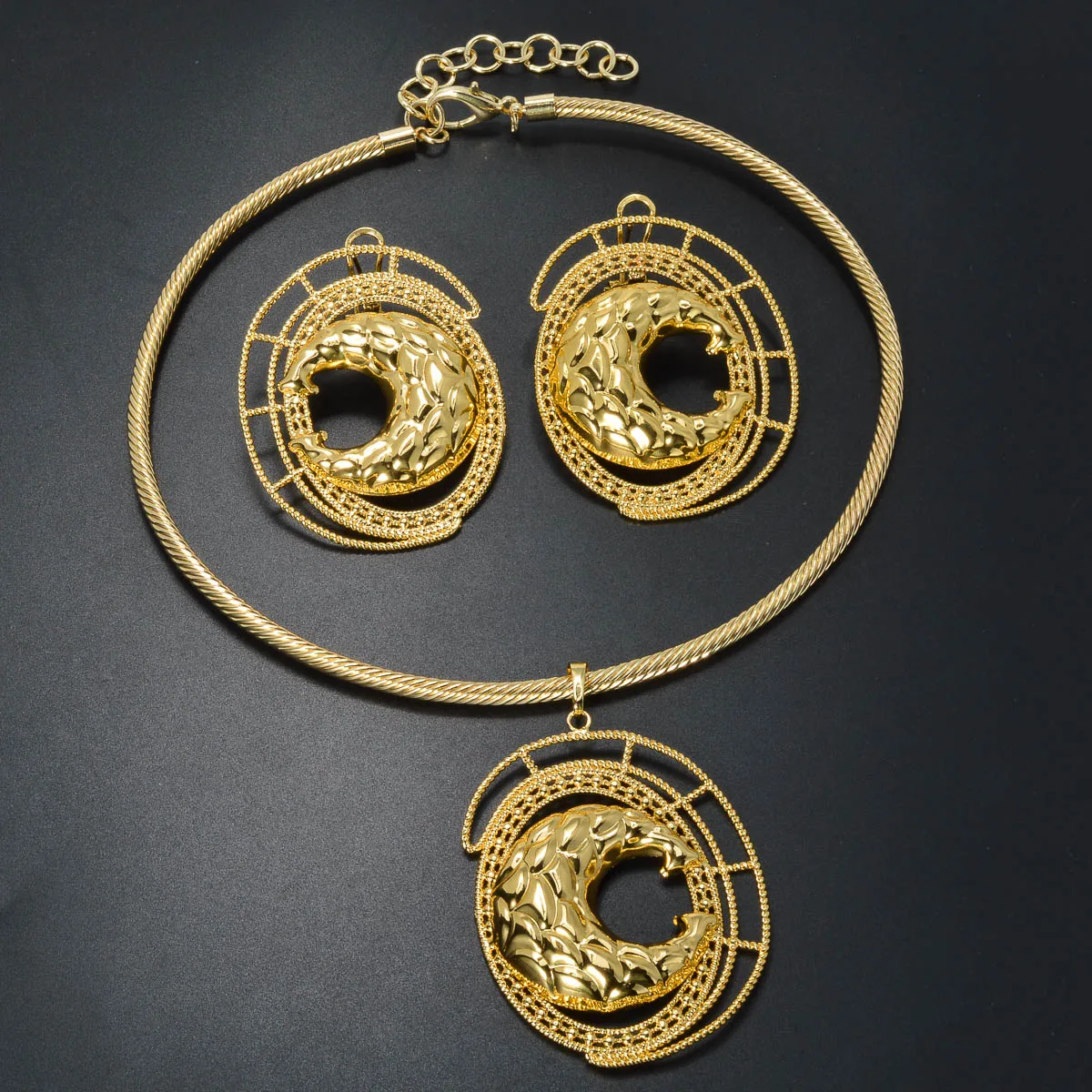 ZEADear Jewelry Sets Female Women 18K Gold Plated Cuban Pendant Necklace Bridal Wedding Earrings Luxury 2PCS Engagement Gift