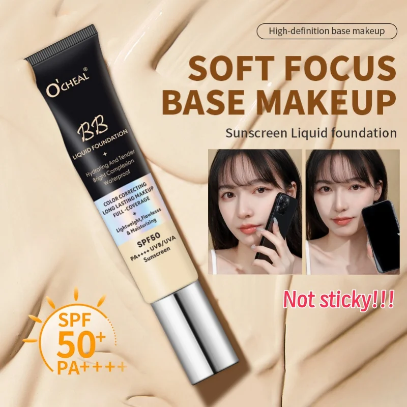Base líquida de aislamiento hidratante, corrector iluminador ligero, resistente al agua, a prueba de sudor y duradero sin maquillaje