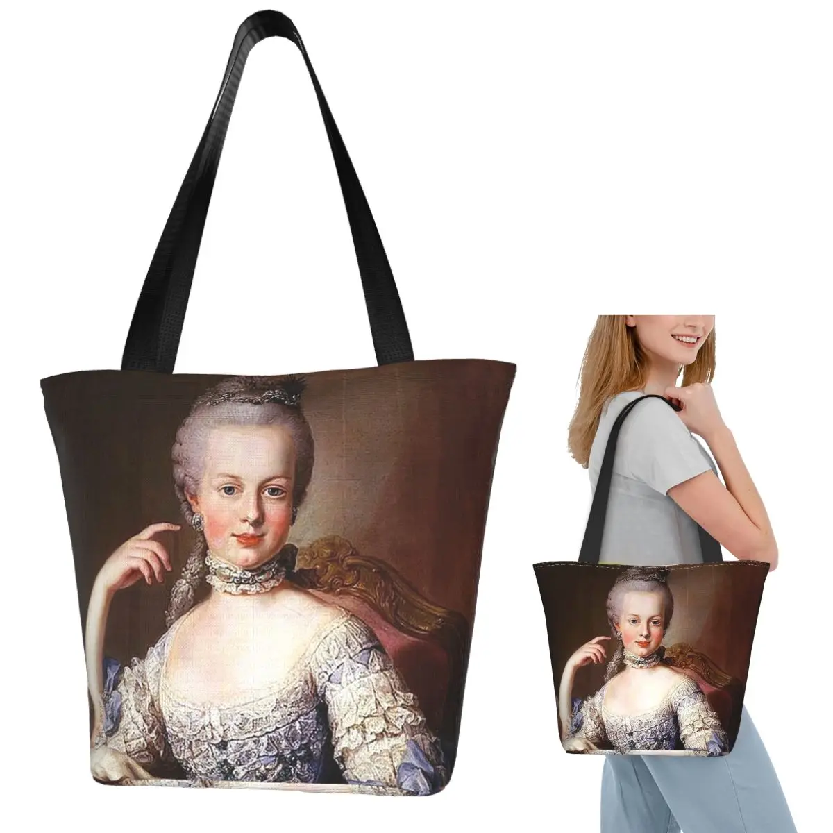 

Portrait Of Marie Antoinette Martin Va Shopping Tote Bag Canvas Large Capacity Shoulder Bags Shopper Grocery Handbag for Women