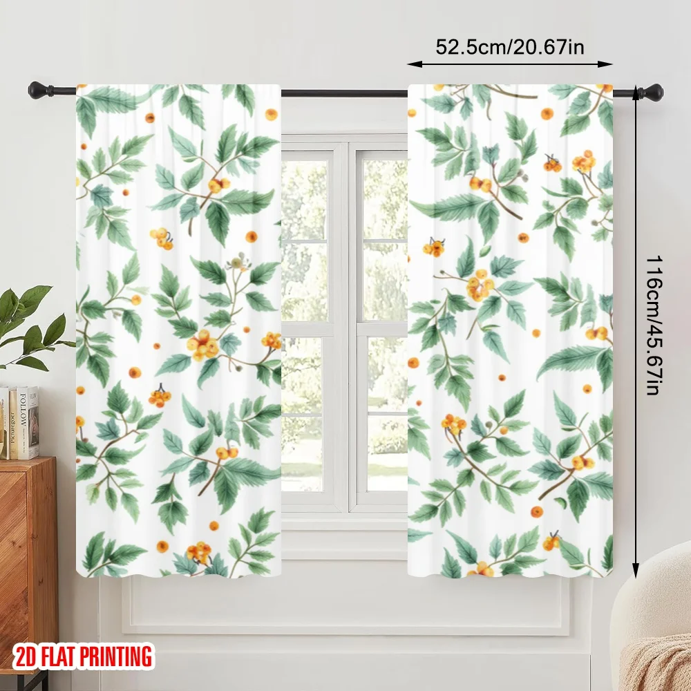 2pcs,2D plane printing Curtain Fabric Botanical Harmony Versatile Durable Polyester (without rod) Gifts Use for Bedroom, Living