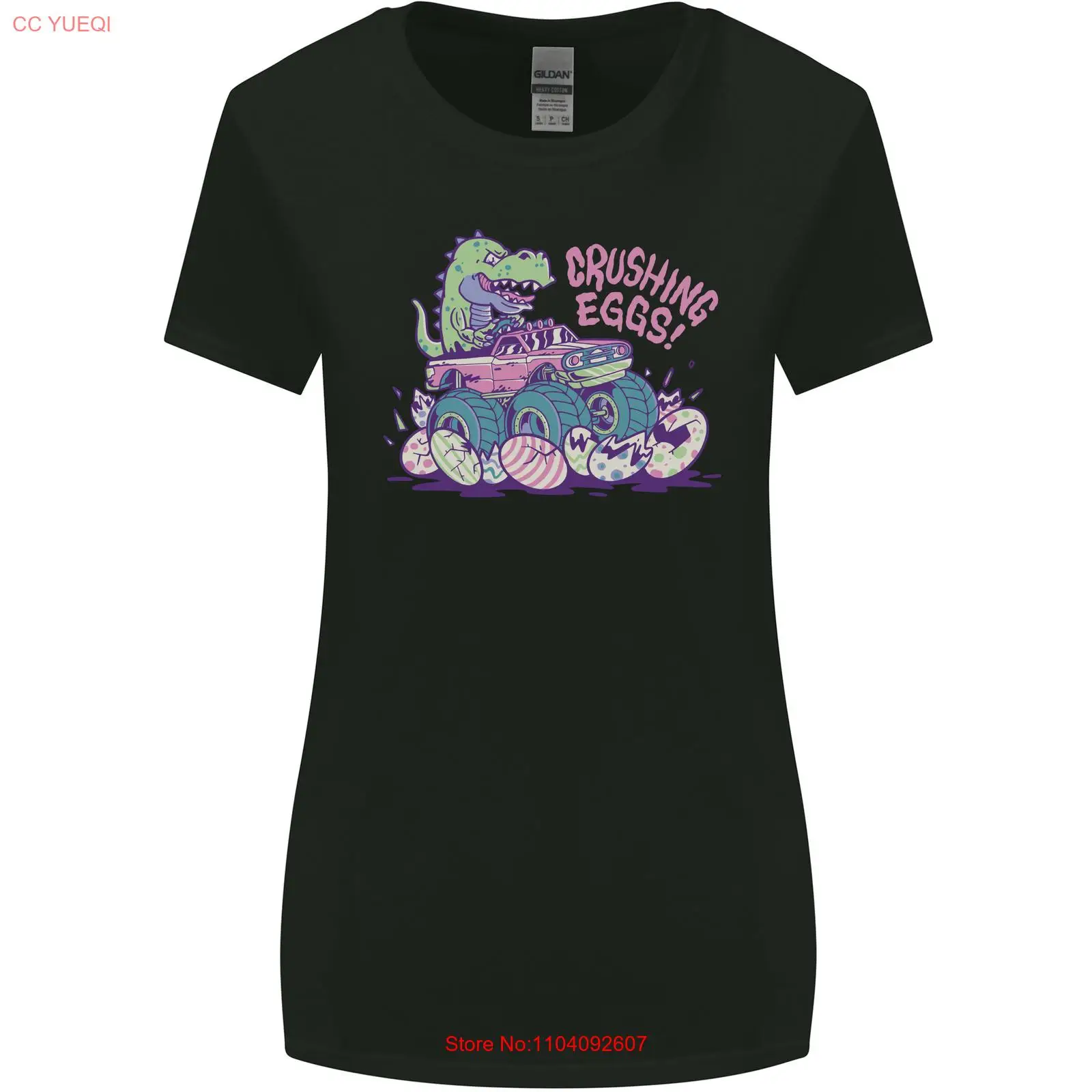 Crushing Eggs Easter T-Rex Dinosaur Monster Truck Womens Wider Cut T-Shirt #1