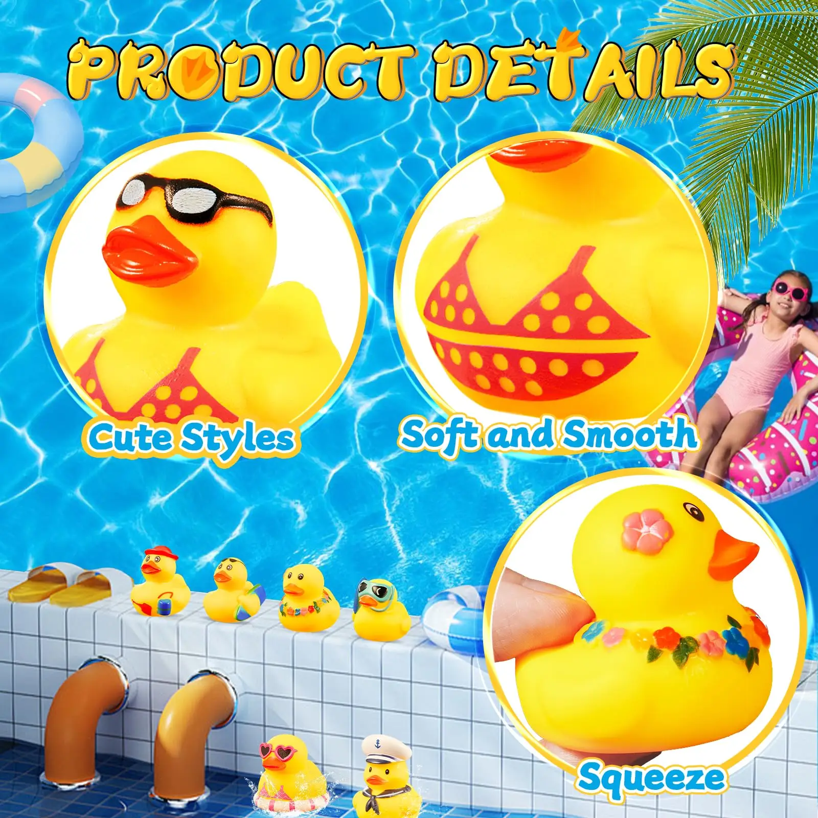 24Summer Rubber Duck for Beach Toy,Assorted Beach Duck for Summer Carnival Beach Pool Baby Shower Activity School Reward for Kid