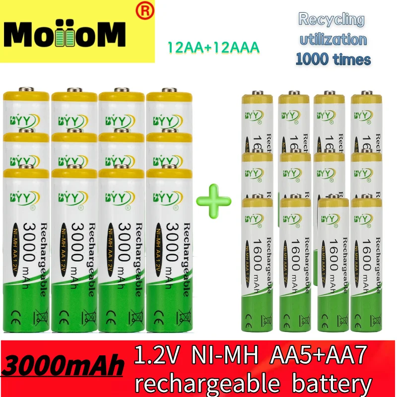 2024 popular NI-MH rechargeable batteries AA3000mAh and AAA1600mAh 1.2v AA nickel hydrogen AAA rechargeable 1000 times battery